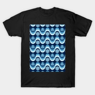 Retro Inspired D20 Dice and Color Wave Seamless Pattern - Blue T-Shirt